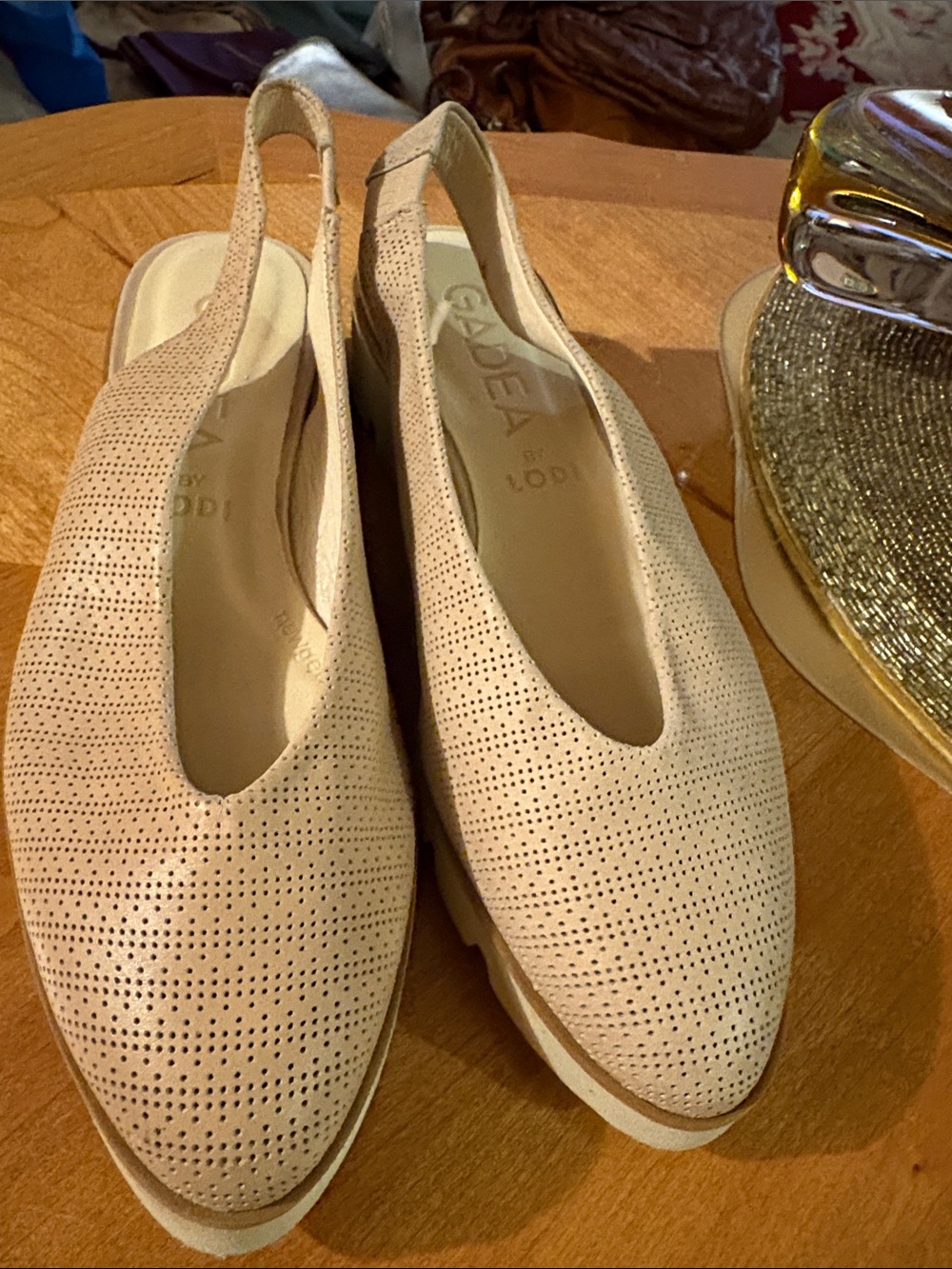 Nude Perforated Slingback Flats